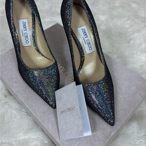 Jimmy Choo Love 100 Dark Silver Metallic Iridescent Pump‎ 36.5 (MSRP $825)